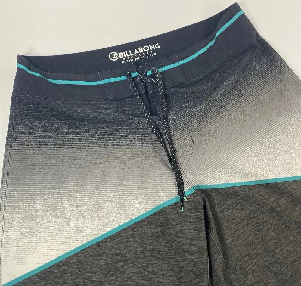 Billabong North Point Board Shorts 30 • Black/Gray Gradient • Teal Trim